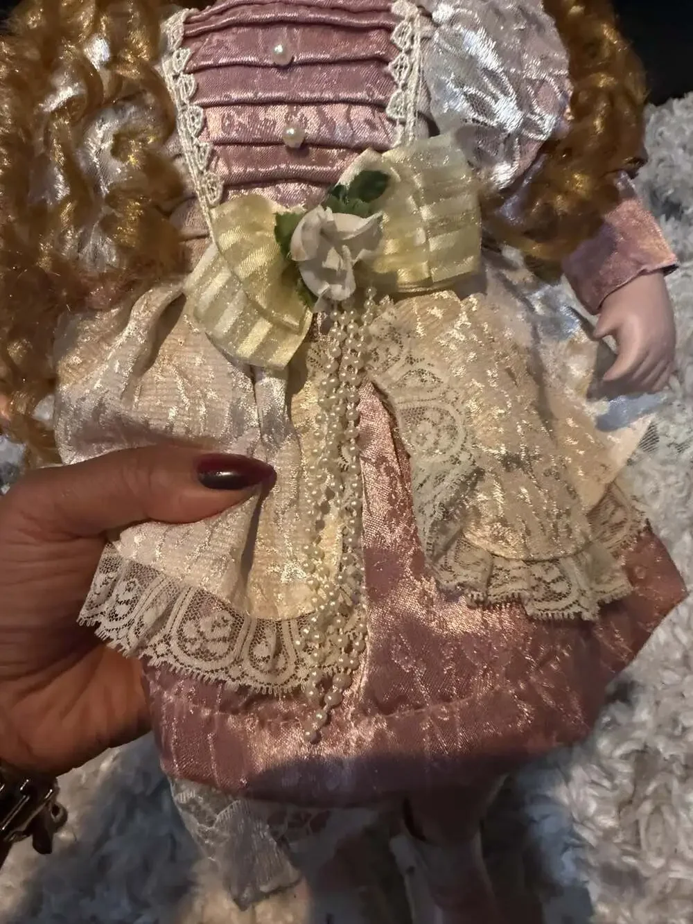 Vintage Bisque Porcelain Collector Doll with Curly Blonde Hair
